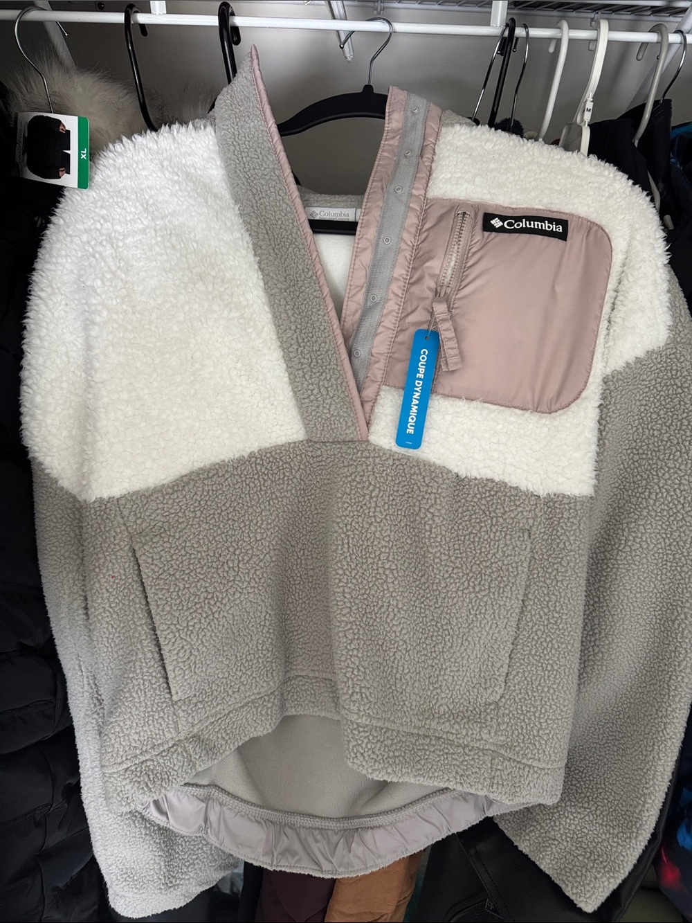 NWT Columbia Women's Taupe, White & Pink Sherpa Half-Zip Pullover - Picture 4 of 4